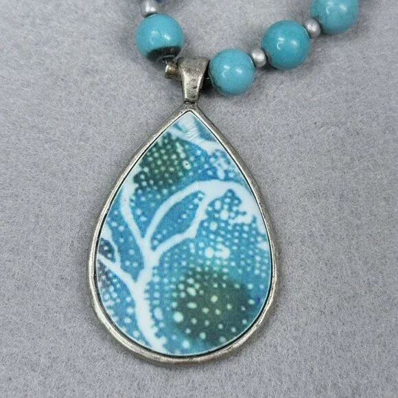 Coldwater Creek Necklace Turquoise Beaded 10mm Teardrop Pendant Reversible - Picture 5 of 6